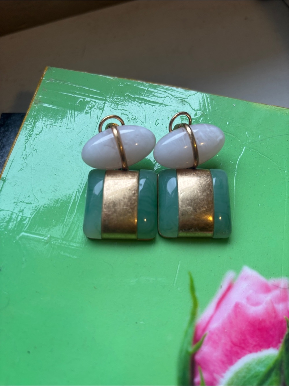 Zara Mint Green and White Gold-Trim Drop Earrings